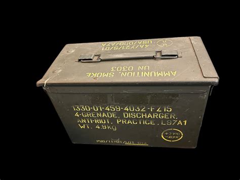 vintage un uk metal box for smoke grenades|Smoke Grenade Box – Annapolis Maritime Antiques.